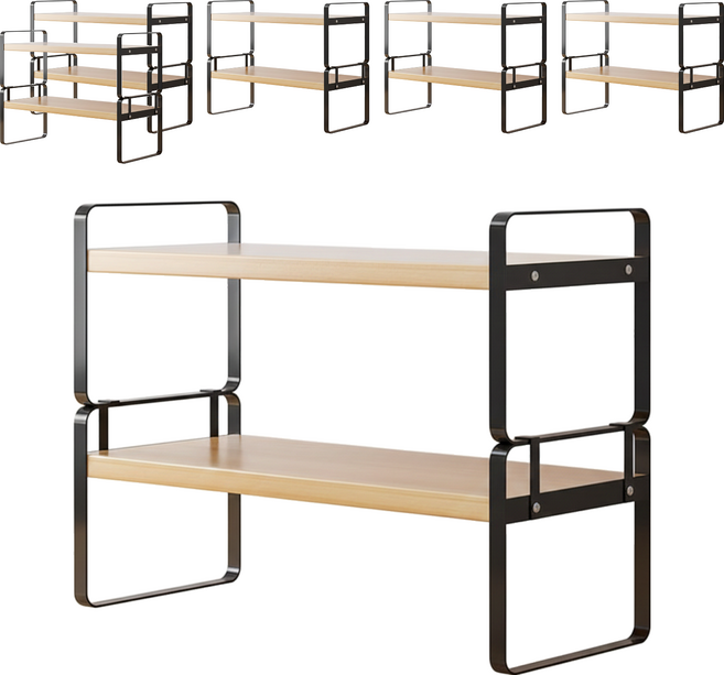 品屋 長雙層桌面置物架 0250 50cm, 雙層黑架 + 原木色, 6個
