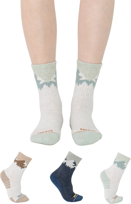 NEPA 女款 Mountain Peak 氣墊中筒襪 5入組, 薄荷綠 + 海軍藍 + 棕色, 1套