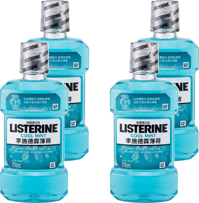 LISTERINE 李施德霖 薄荷除菌漱口水, 250ml, 4瓶
