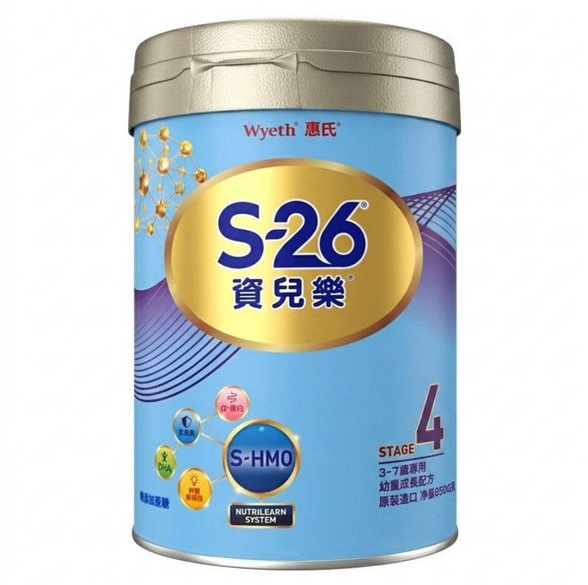 Wyeth 惠氏 S-26 資兒樂幼童成長配方奶粉 再升級版 4號 3~7歲, 850g, 1罐
