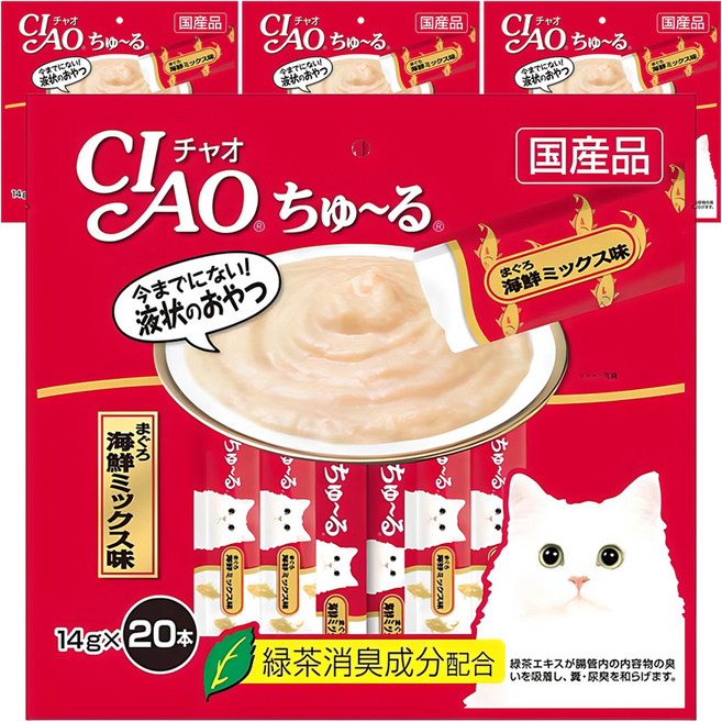 챠오츄르 고양이 짜먹는 간식, 혼합맛(참치/해산물), 14g, 80개