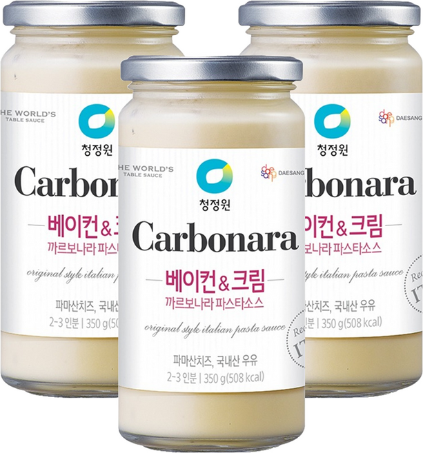 청정원 베이컨 앤 크림 까르보나라 파스타 소스, 350g, 3개