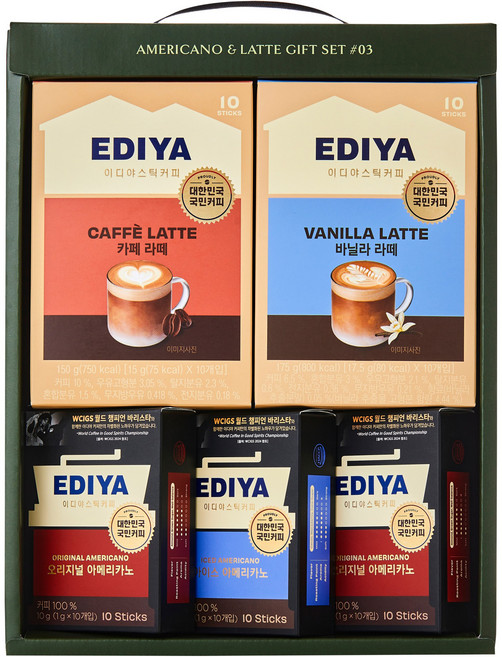 이디야 아메리카노&라떼 3호 선물세트, 1세트, 오리지널 아메리카노 2p + 아이스 아메리카노 + 카페 라떼 + 바닐라 라떼