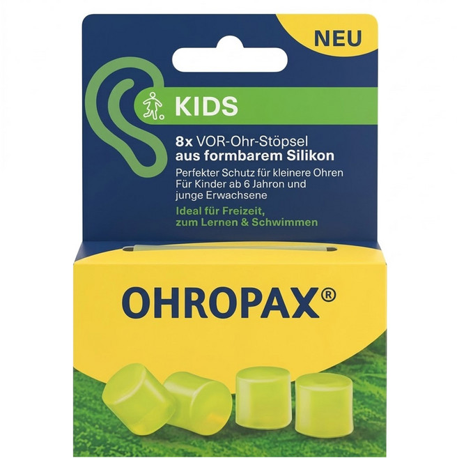 OHROPAX 安耳悠 KIDS 矽膠耳塞 綠色, 1盒, 8入