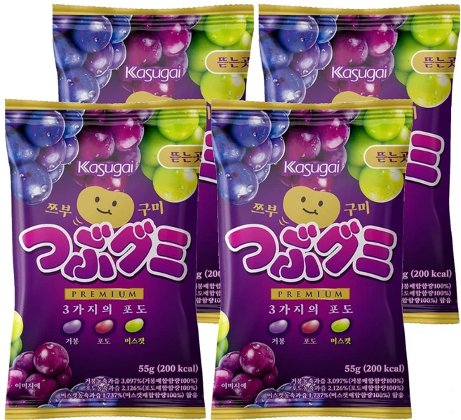 카수가이 쯔부구미 3가지의 포도 젤리, 4개, 55g - 쿠팡