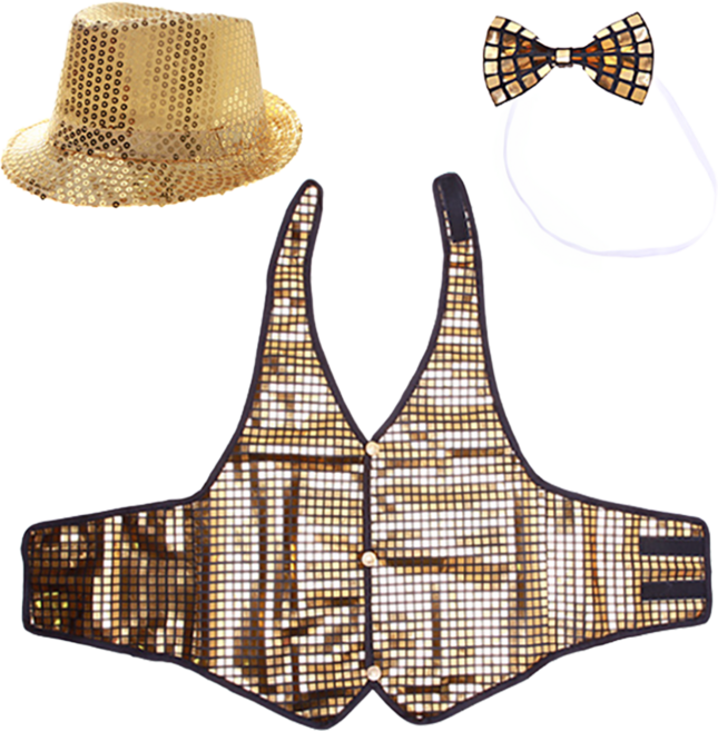 LivingDA 亮片帽 + 亮片背心 L + 蝴蝶領結組合, 金色, 1組