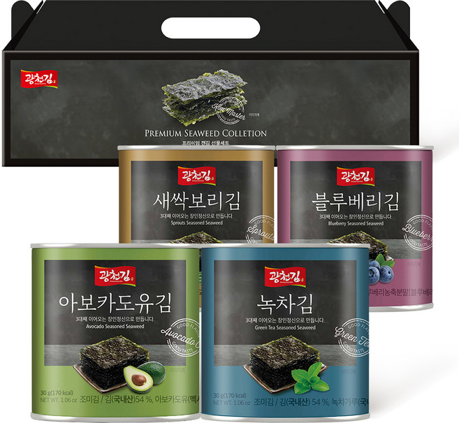 광천김 혼합캔김 새싹보리김 30g x 4종세트, 1세트