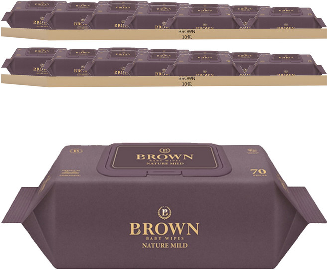 BROWN Nature Mild 嬰兒濕紙巾 掀蓋式, 68g, 70張, 20包