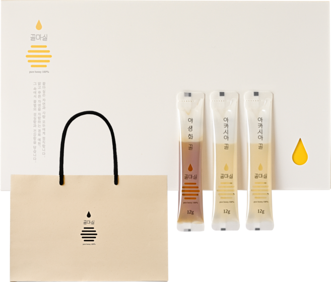 꿀마실 아카시아꿀 12g x 20p + 야생화꿀 12g x 10p 미니스틱 선물세트 + 쇼핑백, 1세트