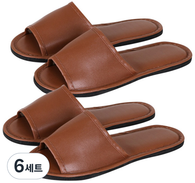 인조가죽 실내 슬리퍼, 갈색, 12개