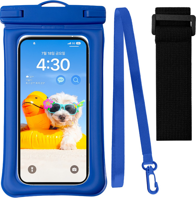 누아트 4중잠금 프리미엄 핸드폰 물놀이 방수팩 + 넥스트랩 + 암밴드, 블루, 1개
