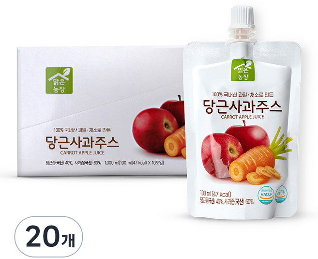 맑은농장 당근사과주스, 100ml, 20개
