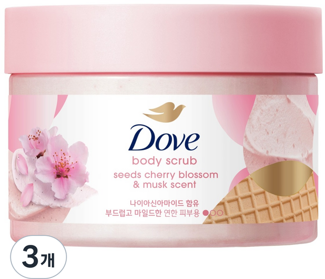 도브 바디 스크럽 벚꽃 앤드 머스크향, 298g, 3개