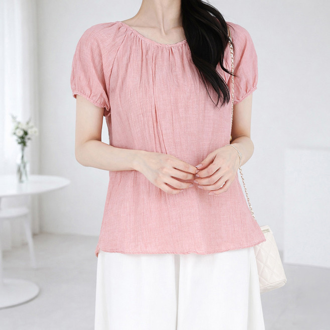 모이르벨라 여성용 루즈핏 셔링 반팔 블라우스 O263-0285