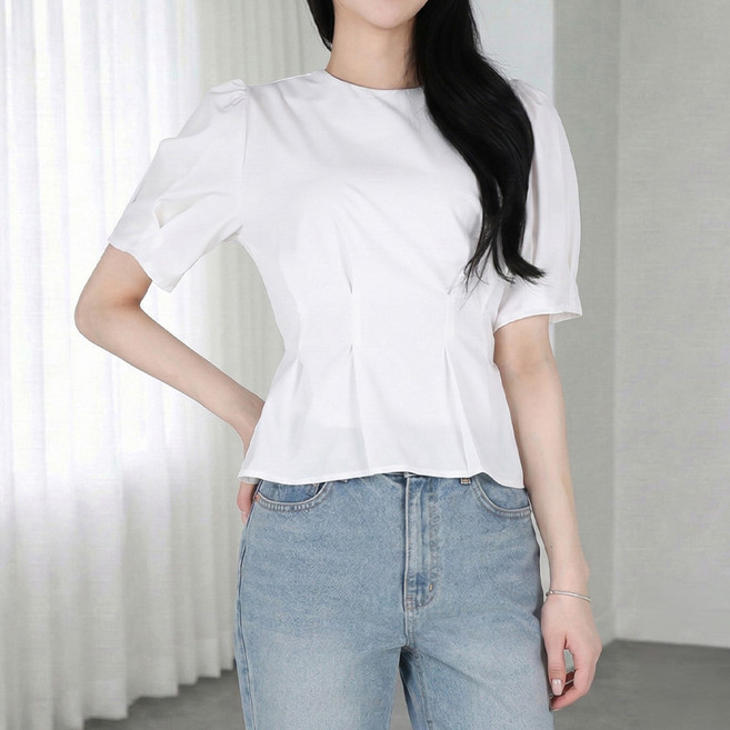 모이르벨라 여성용 무지 핀턱 반팔 블라우스 O263-0282