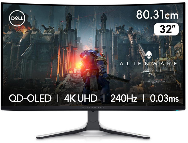 델 4K UHD 에일리언웨어 QD OLED 240Hz 0.03ms 커브드 게이밍 모니터, 80.3cm, AW3225QF