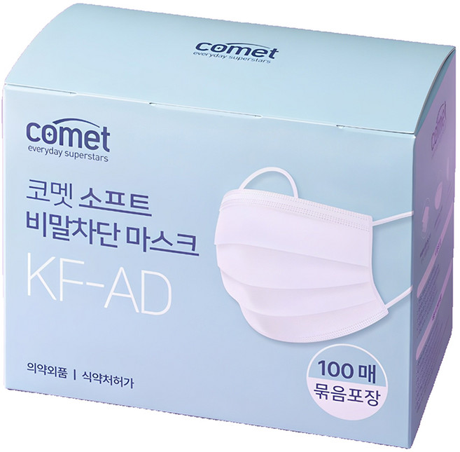 코멧 소프트 비말차단 마스크 KF-AD 실속형 묶음포장 대형, 100개입, 1개, 화이트