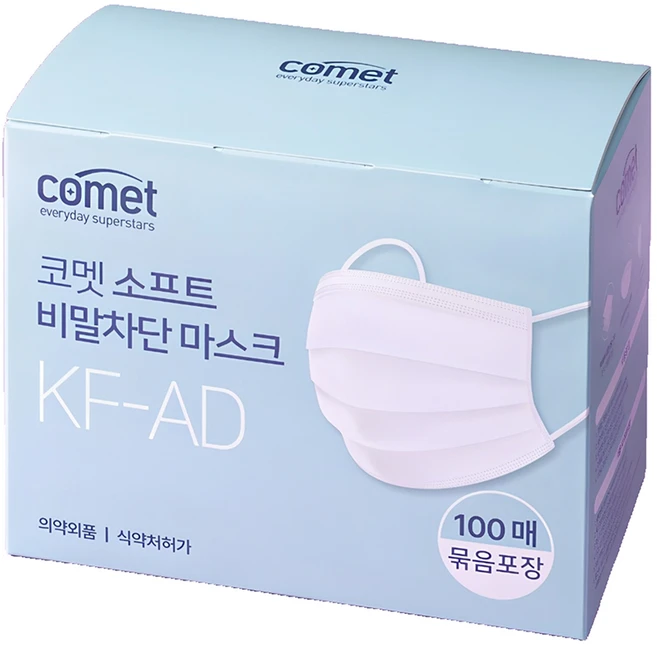 코멧 소프트 비말차단 마스크 KF-AD 실속형 묶음포장 대형, 100개입, 1개, 화이트 - 쿠팡
