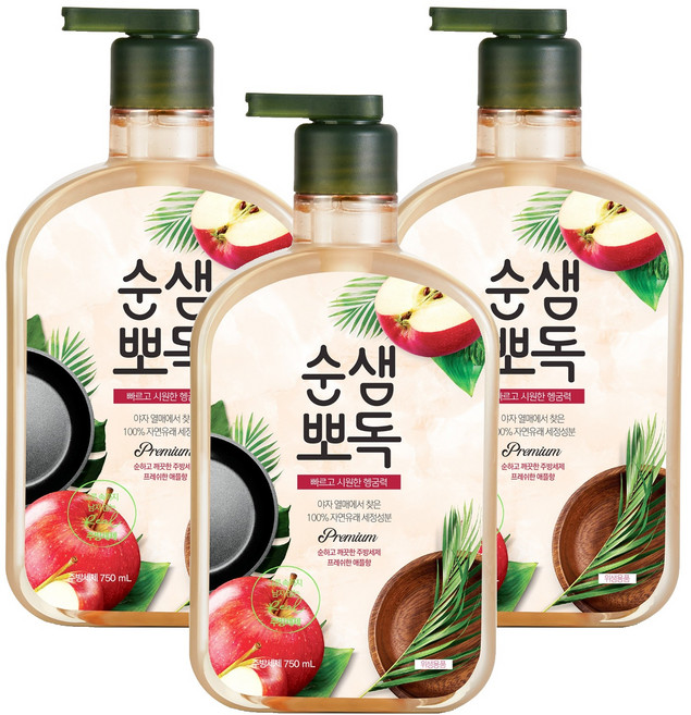 순샘 뽀독 애플향 주방세제, 750ml, 3개