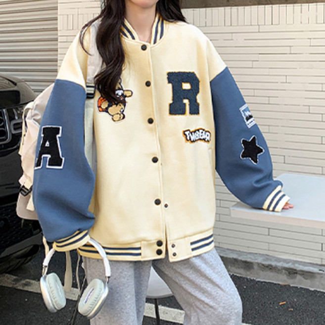 The Flow Commerce 女款可愛印花Logo寬鬆版棒球外套