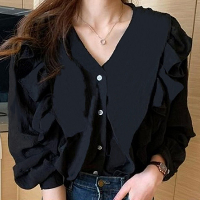 Paperments 女款荷葉邊V領賓客造型長袖罩衫 13722