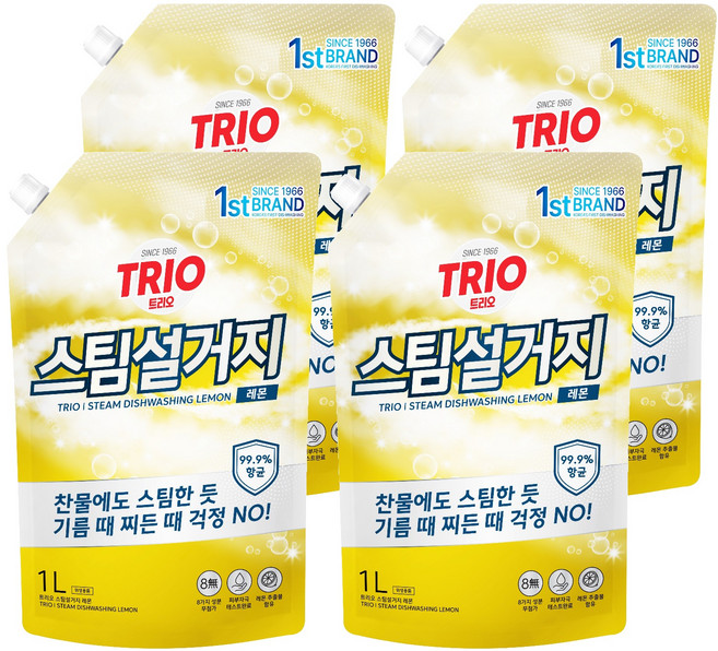 트리오 스팀설거지 레몬 주방세제, 1L, 4개