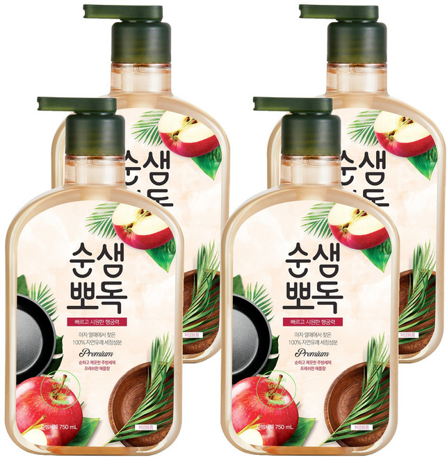 순샘 뽀독 애플향 주방세제, 750ml, 4개