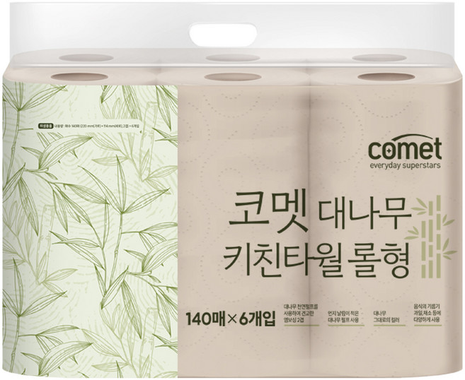 코멧 대나무 키친타올 롤형, 6개, 140개입