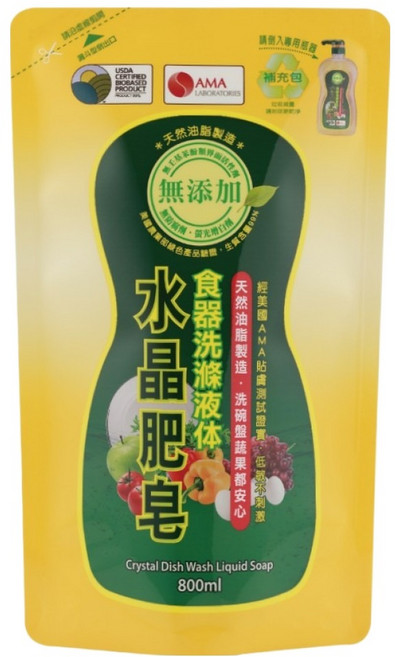 南僑水晶 水晶肥皂食器洗滌液体 補充包, 800ml, 1包