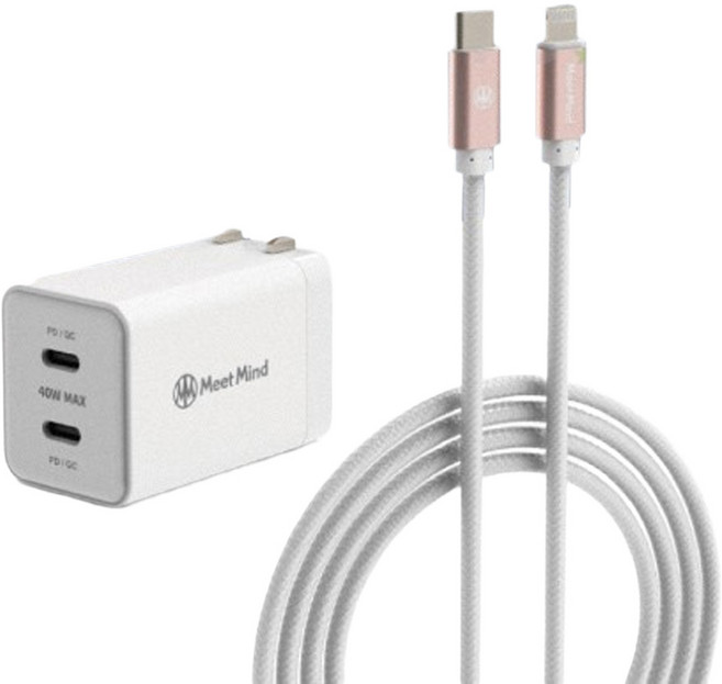 Meet Mind 平優系列 PD USB-C MFI 快速充電組合包 1孔 1C, 白色, 1組