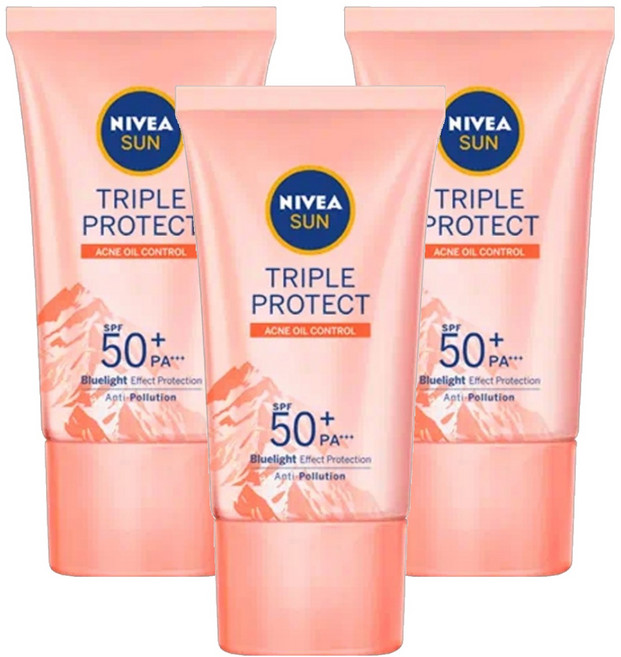 NIVEA 妮維雅 SUN 3重防護輕透防曬凝乳 SPF50+ PA+++ 控油不致痘 混合/油性肌適用, 40ml, 3件