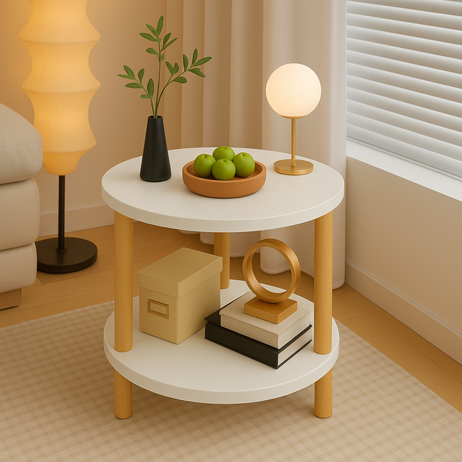 제이유엔비아이 2단 원형 협탁 사이드테이블, 혼합색상