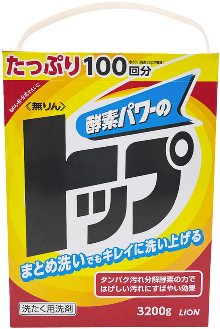 LION 獅王 Top 無磷洗衣粉 3.2kg 酵素去污, 1盒