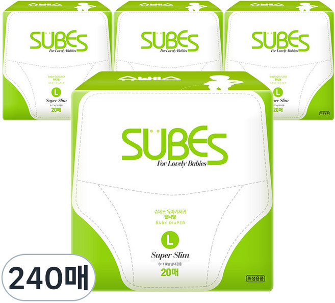 슈베스 슈퍼슬림 팬티형 기저귀, 대형(L), 240매