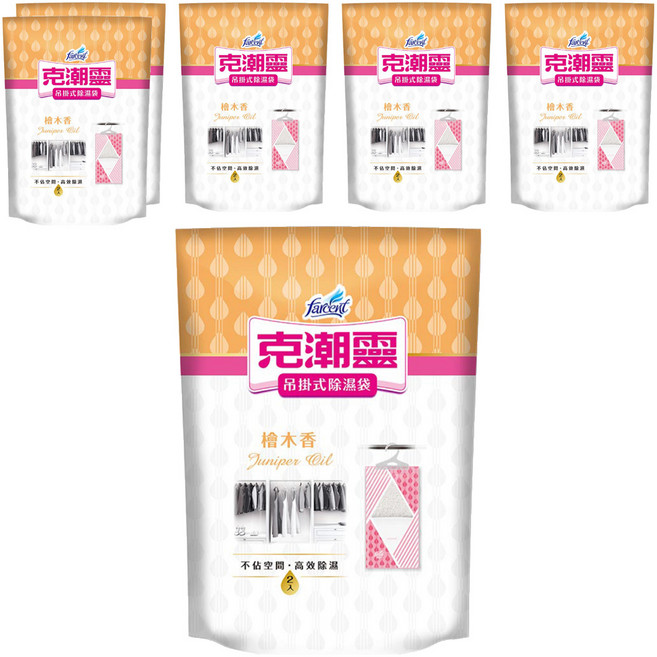 farcent 花仙子 克潮靈 吊掛式除濕袋 檜木香 2個, 400g, 6包