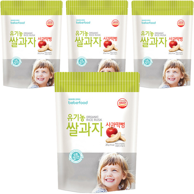 베베푸드 유기농 쌀과자 떡뻥, 사과, 20g, 4개