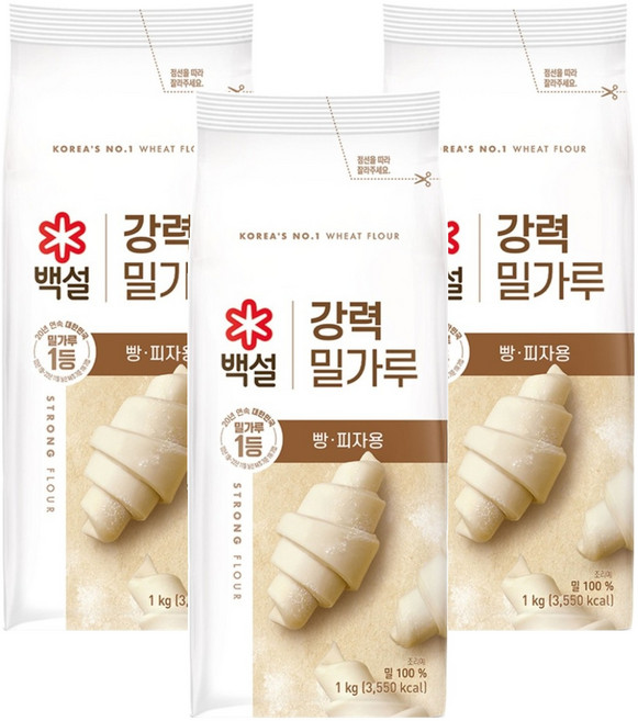 백설 강력 밀가루, 1kg, 3개