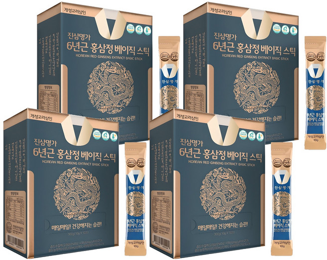 개성고려삼인 진삼명가 6년근 홍삼정 베이직 스틱, 300g, 4개