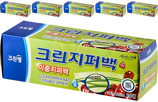크린랩 크린 이중지퍼백, 소(S), 20개입, 6개