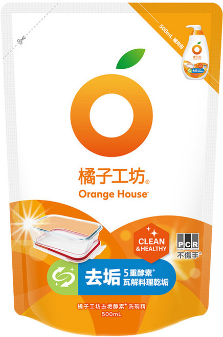 Orange House 橘子工坊 去垢酵素洗碗精補充包, 500ml, 1包