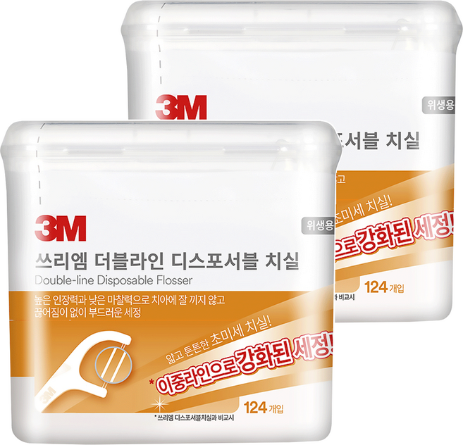 3M 雙線細滑牙線棒, 9.2cm, 124支, 2盒