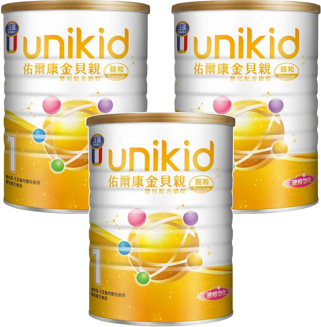 unikid 佑爾康 金貝親嬰兒配方 親和Premium 1號, 850g, 3罐