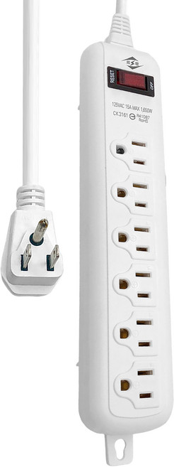 WeiTien 威電 過載斷電1開6座延長線9尺, 2.7m, 白色, 1個