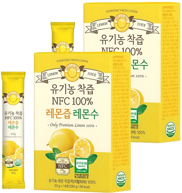 헬로바이오 유기농 착즙 NFC 100퍼센트 레몬즙, 280g, 2개 - 쿠팡