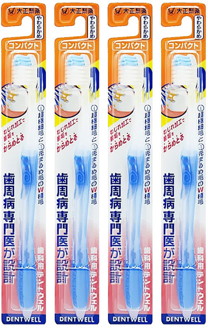 大正製藥 齒周對策牙刷 極細軟毛長頭型 紅/橘/綠/藍 顏色隨機, 1入, 4支