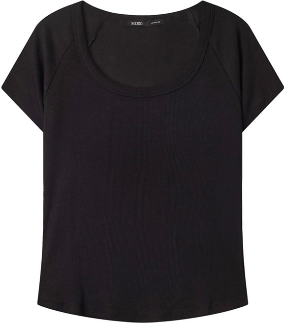 미쏘 여성용 골지 U넥 반팔 티셔츠