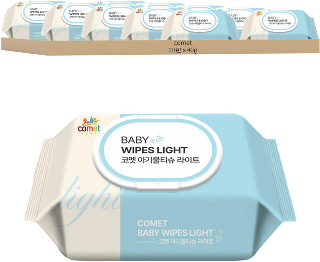 comet Baby Wipes Light 寶寶濕紙巾 掀蓋式, 100張, 10包, 40g