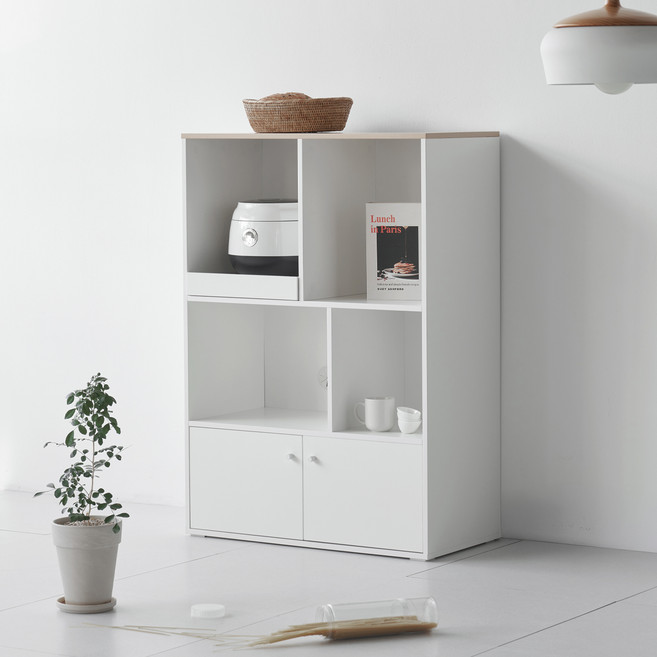 도모디자인 오르딘 주방 렌지수납장 800 방문설치, 화이트우드, 3단