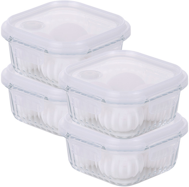 네오플램 웨이브락 V 내열유리 정사각 밀폐용기, 4개, 520ml