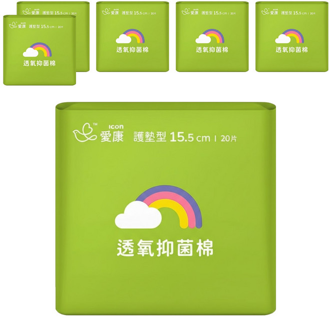 icon 愛康 透氧抑菌棉 衛生棉, 護墊型(15.5cm), 20片, 6包